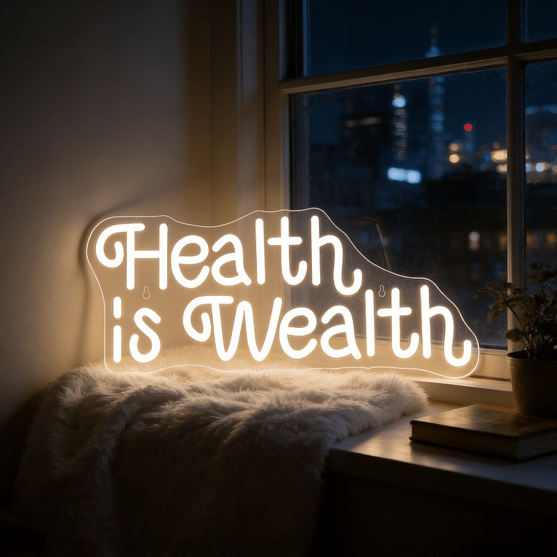 Health Wellness And Lifestyle - Health is Wealth Neon Sign LED
