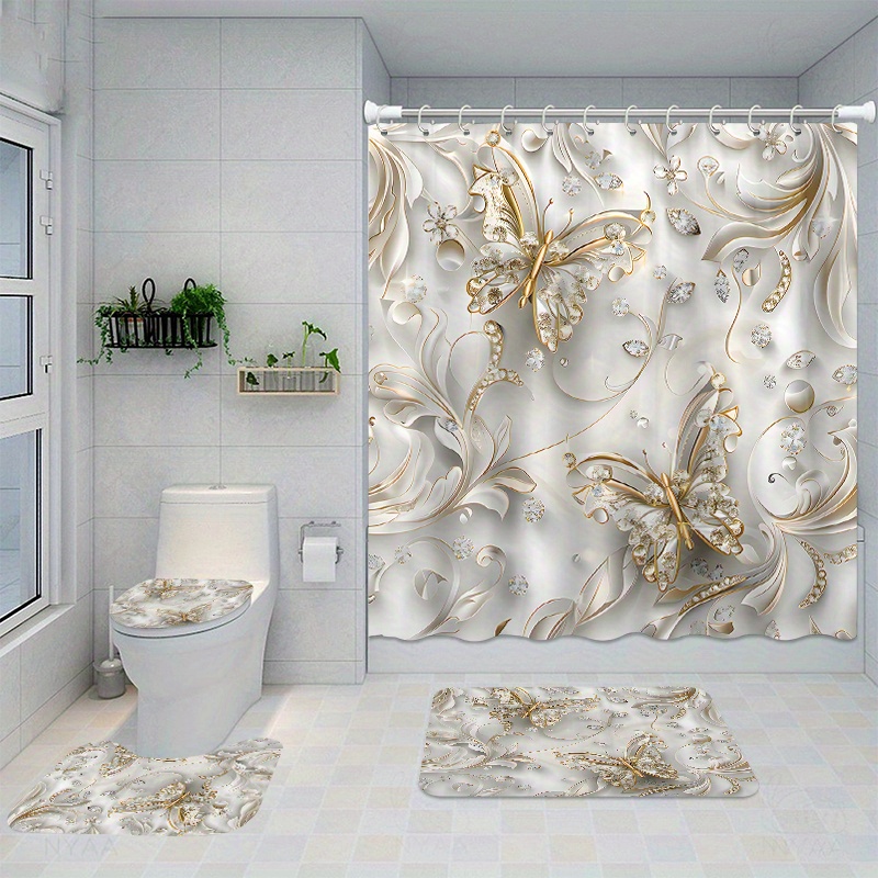 4pcs Elegant Butterfly Shower  - đánh giá và giá Bamboo Bath Mat