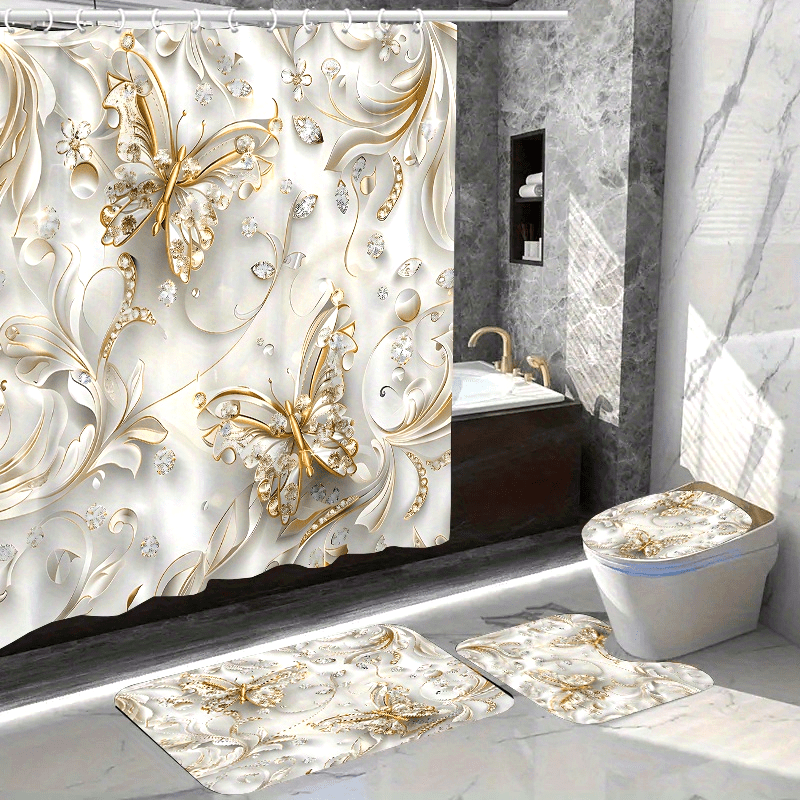 4pcs Elegant Butterfly Shower  - đánh giá và giá Bamboo Bath Mat