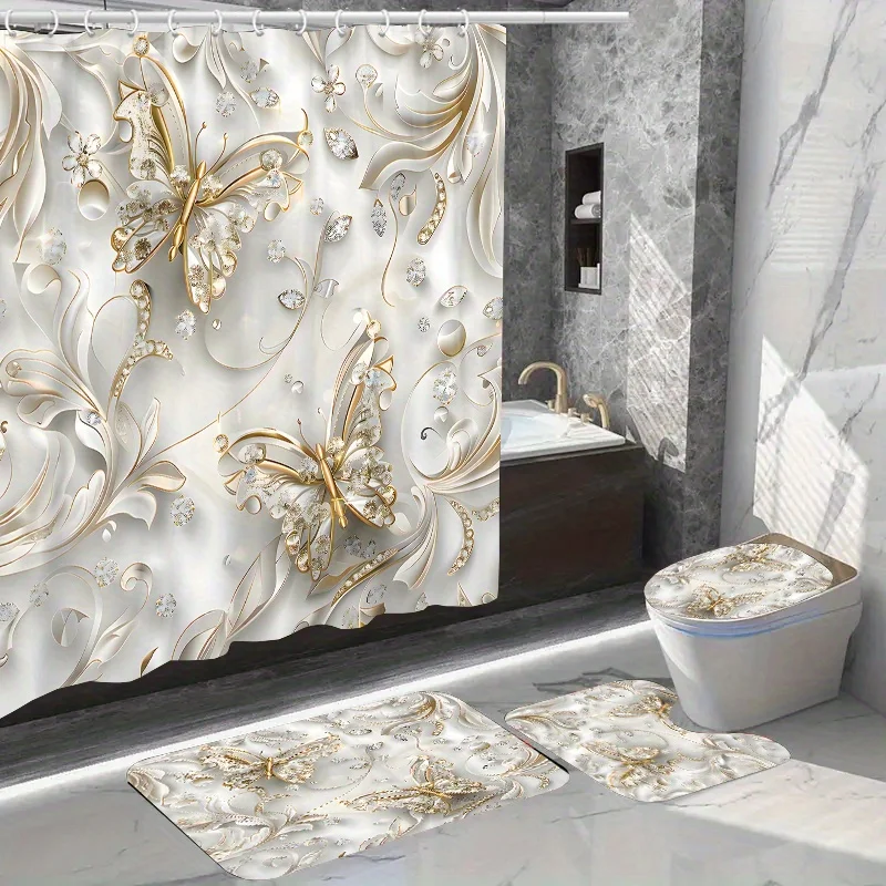 4pcs Elegant Butterfly Shower  - đánh giá và giá Bamboo Bath Mat