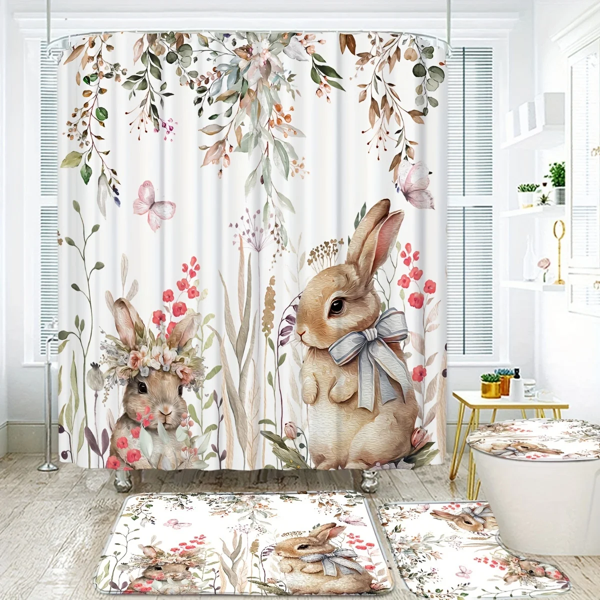 4pcs Cute Rabbit Easter Patter - đánh giá và giá Bamboo Bath Mat