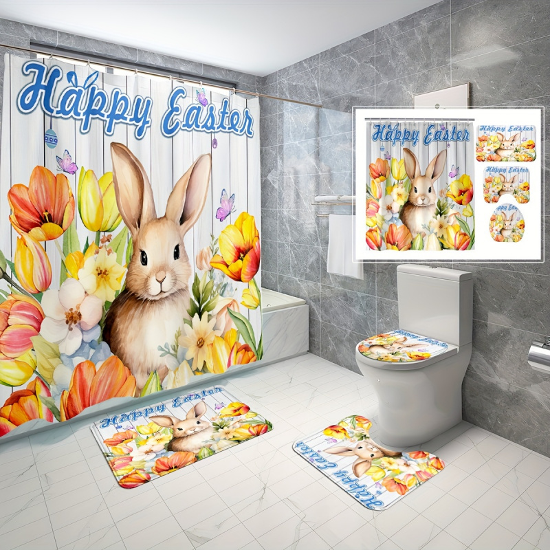 4pcs Cute Rabbit Easter Patter - đánh giá và giá Bamboo Bath Mat