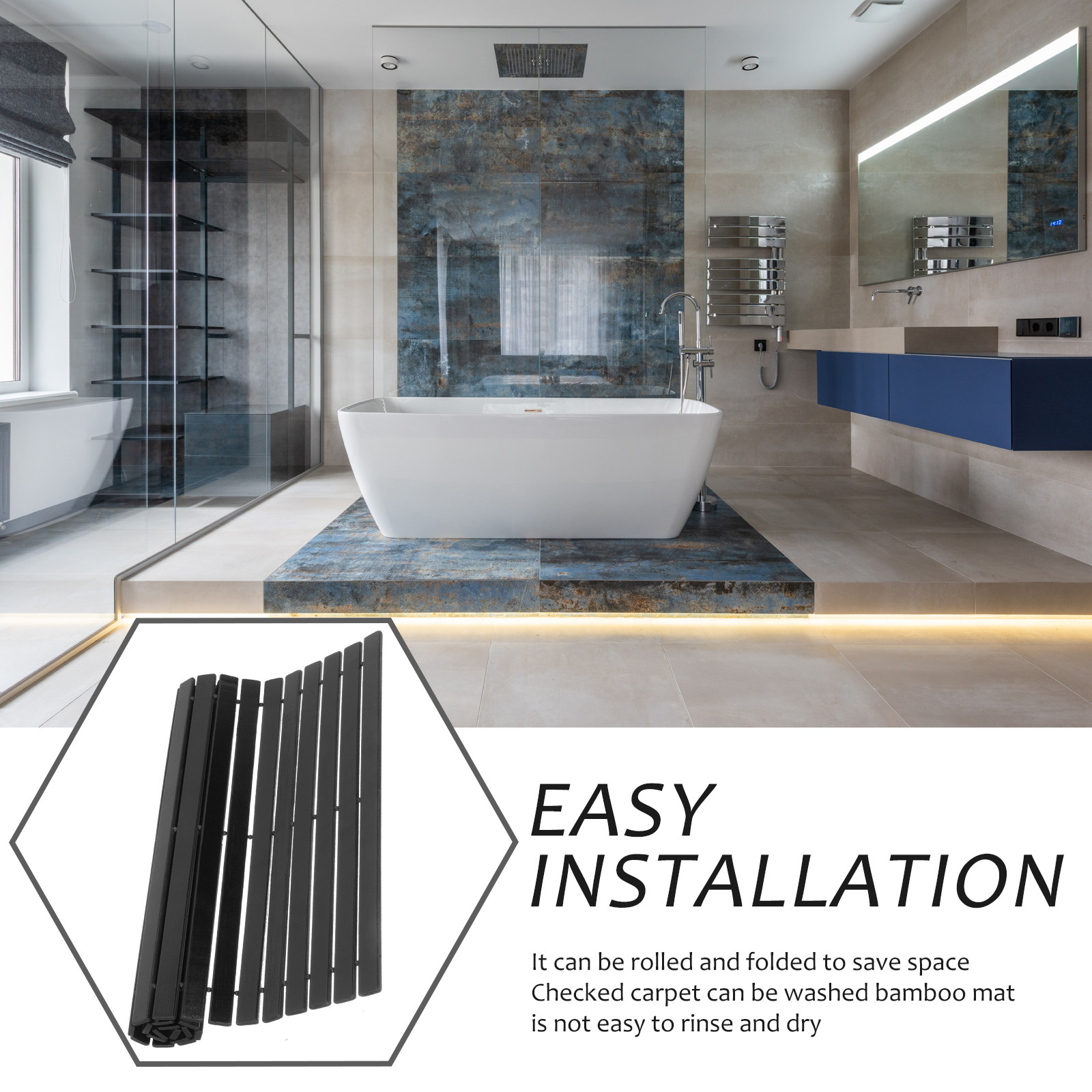 Bamboo Bath Mat Non-Slip Fiber - đánh giá và giá Bamboo Bath Mat