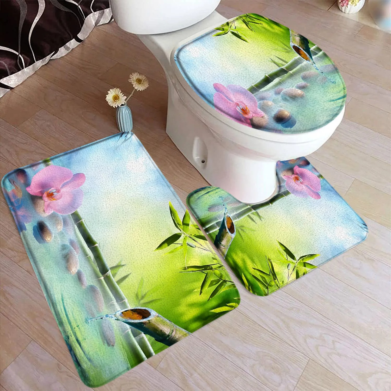 Zen Green Bamboo Bath Mat Set  - đánh giá và giá Bamboo Bath Mat